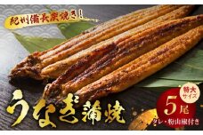 V7303_炭焼き うなぎ 蒲焼 特大サイズ 5尾 セット（約200g前後 × 5尾）タレ 粉山椒 付き　国産 鰻　冷凍 ウナギ　1尾ずつ真空パック　土用の丑の日　紀伊国屋文左衛門本舗