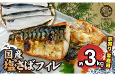 G7352_国産塩さばフィレ3kg （1.5kg×2箱）（訳あり・ご家庭用） 食べやすい 切り身 おかず 時短 タイパ 焼くだけ 簡単 ご家庭用 弁当 切身 水産加工品 さば 魚 魚介 海鮮 海の幸 海産物 魚鶴 冷凍 和歌山県 湯浅町 お取り寄せ 送料無料