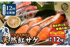 G60-T87_脂と旨みたっぷり！魚鶴仕込の天然 紅サケ 紅鮭 鮭 サーモン 切身 切り身 約1kg　 全12回定期便