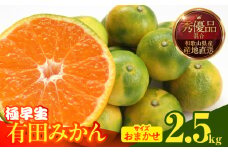 MK1073_【2025年先行予約】みかん 極早生 箱込 2.5kg ( 内容量2.3kg ) おまかせサイズ（S/M/L）秀品・優品 の混合 有田みかん 和歌山県産 