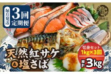 G60_T53_【定期便　全3回】人気の2種塩さば＆紅鮭切り身セット計3kg (1kg × 3回)