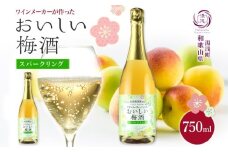 KG1015_ おいしい梅酒 スパークリング 750ml × 1本 湯浅ワイナリー 梅酒 肉厚 紀州南高梅 使用 隠し味 白ワイン 冷やして そのまま 氷 お酒 酒 リキュール 果実酒 スパークリング梅酒 お取り寄せ 和歌山県 湯浅町 送料無料