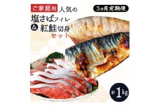 〈毎月定期便〉【ご家庭用訳あり】人気の塩さばフィレ&紅鮭切身セット計1kg 全3回◇ ※離島への配送不可