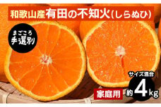 【まごころ手選別】和歌山産　有田の不知火(しらぬひ)約4kg(サイズ混合)【家庭用】 ※2026年2月上旬～4月下旬頃に順次発送予定
