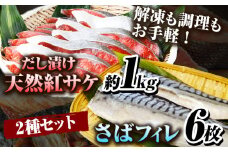 迷ったらコレ!魚鶴商店の天然紅サケ1kg &塩さばフィレ6枚セット 株式会社魚鶴商店《30日以内に出荷予定(土日祝除く)》 和歌山県 日高町 さば 鯖 鮭 サケ さけ しゃけ