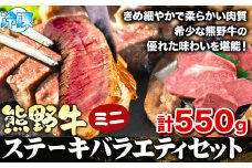 熊野牛 ステーキバラエティセットミニ(粉山椒付き) 澤株式会社(Meat Factory) 合計 約550g《30日以内に出荷予定(土日祝除く)》 和歌山県 日高町 熊野牛 牛 うし 牛肉 ステーキ セット ロース ヒレ ランプ 送料無料