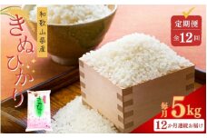 【お米の定期便／全12回】和歌山県産 米 キヌヒカリ 60kg(5kg×12回) 2024年産【SL22】【sml-tkb002】