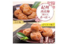 いなみの里梅園　はちみつ梅500g、白干梅500g食べ比べセット【和歌山産】紀州南高梅　印南町　