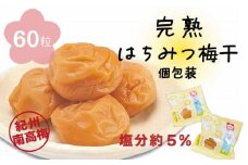 はちみつ梅干　フレッシュ感そのまま個包装タイプ　14g(2L)×60粒　紀州南高梅　完熟うめ　塩分約5％ A-536