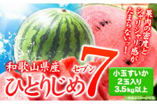 和歌山県産 小玉すいか ひとりじめ7(セブン) 2玉入り 3.5kg以上《2026年6月下旬-8月中旬頃出荷》 和歌山県 日高川町 スイカ 西瓜 すいか