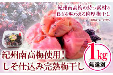 紀州南高梅使用 しそ仕込み完熟梅干し 無選別 1kg 厳選館 《90日以内に出荷予定(土日祝除く)》 和歌山県 日高川町 紀州南高梅 しそ仕込み 梅干し