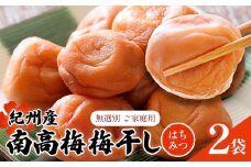 【数量限定！3～7営業日出荷】紀州 南高梅 梅干し はちみつ 2袋 送料無料 メール便 ご家庭用 無選別 《3-7営業日以内に発送予定(土日祝日除く)》和歌山県 日高川町 しそ梅 はちみつ梅