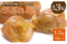 紀州南高梅　《つぶれ梅セット》　はちみつ梅　塩分3％（1.2キロ）