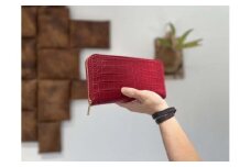【極上】クロコダイルラウンドファスナー長財布 フレムレッド