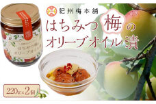 はちみつ梅のオリーブオイル漬け 国産にんにく入220g 2個 紀州梅本舗