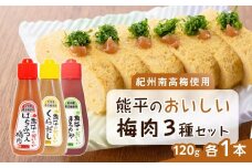 紀州南高梅使用 熊平のおいしい 梅肉 3種 3本 セット  合計約360g【 くらだし（塩分 約21％） はちみつ入り （塩分約11％） かつお (塩分約10％) 】