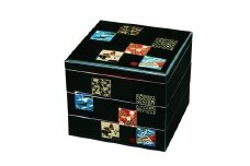 三段重箱 黒内朱 市松友禅 お重 紀州漆器 重箱 3段 運動会 おせち料理 おせち お正月 年末年始 黒【YG5】