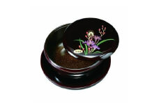 丸盆付菓子器 7.0寸 溜 山路(盛絵・内梨子地塗)【YG88】