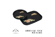 丸盆・長手盆セット 黒 和み春秋 【成願義夫】 工芸品 漆器【YG195】