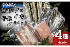 すさみ町の熟成マグロ・イカ・干物のセット（まぐろ200g～300g×1本 、イカ×3～5枚 、干物×6枚【あじ開き×3 、さんまみりん干し×3 】）/ まぐろ 鮪 いか アジ サンマ  詰め合わせ【gyg201】