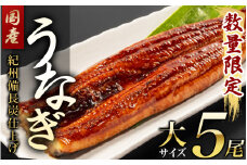 紀州備長炭仕上げ 国産うなぎ蒲焼 大サイズ5尾(約140g～159g×5尾)【タレ・紀州香山椒 各5個付】日付指定不可 国産 ウナギ 鰻 蒲焼 養殖 【sff136A】