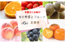 【全6回定期便】奇数月にお届け♪旬の野菜とフルーツ定期便！キウイ・清見オレンジ・アイコトマト・桃・ピオーネ・富有柿【tkb357】