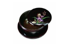 丸盆付菓子器 7.0寸 溜 山路(盛絵・内梨子地塗)【YG88】