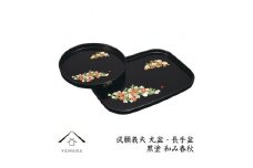 丸盆・長手盆セット 黒 和み春秋 【成願義夫】 工芸品 漆器【YG195】
