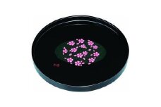 木製丸盆 30cm 黒 花咲小路【YG393】