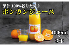 【太地町産】南紀たいじの【完熟】ポンカンジュース3本セット ぽんかん ポンカン ジュース 果汁 100% 太地 みかん みかんジュース ミカン【okm100】