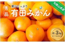 紀州有田みかん 秀品 ３kg（L・M・Sサイズおまかせ）　※2025年11月下旬～2026年1月中旬頃より順次発送予定【sml128A】