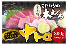 本マグロ 中とろ 800g（400g×2）サク 「プレミア和歌山認定」  和歌山県でも指折りの好漁場で養殖された本鮪です！  南紀串本よしだ本鮪【mhs102A】