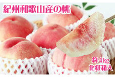 紀州和歌山産の桃　約4kg　化粧箱入	※2025年6月下旬～2025年8月上旬頃順次発送（お届け日指定不可）【uot723A】