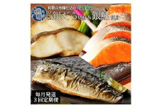 【毎月定期便】和歌山魚鶴仕込みのだし漬け銀だら切身4切・銀鮭切身4切・塩さばフィレ4枚全3回   / 銀鱈 さけ サバ だし 魚 切り身 切身 魚 海鮮 焼き魚 ご飯のおとも おかず【tkb417】