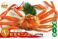 E24-048 【魚倉】足1本なし生松葉ガニ訳あり 特大 約950g【期間限定】 鳥取県 おすすめ 松葉かに ズワイガニ
