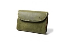 ＭＯＴＯマットバケッタ三つ折りミドルウォレット（GREEN）本池秀夫監修 LEATHER & SILVER MOTO