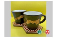 ＜陶工房Ashwork＞都道府県マグと寄木細工コースター　ペアセット（大山ブランド会）