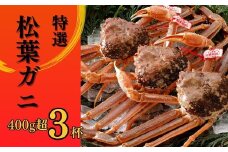 【2025年２月・３月発送】 特撰 松葉がに 【タグ付き】 400g超 お手頃サイズ 3杯 活物 松葉ガニ カニ ズワイガニ カニ爪 冷蔵 かにしゃぶ カニ刺身
