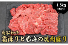 鳥取和牛 霜降りと赤身の焼肉盛り 1.5kg ( 500g × 3 ) 国産 牛肉 焼肉 赤身 霜降り ロース モモ バラ バーベキュー 和牛 黒毛和牛 ブランド牛 鳥取県 倉吉市 KR1464