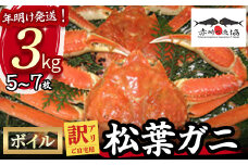 【赤碕町漁業協同組合】 『 訳あり ご自宅用 』 松葉ガニ （ ボイル ） 3kg 年明け発送 着日指定不可 松葉ガニ カニ ズワイガニ カニ爪 冷蔵 かにしゃぶ カニ刺身 ずわいがに 鮮度抜群 国産 高級 鳥取県 倉吉市 ボイル