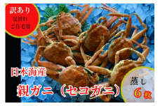 242-WK18．【先行予約】【配送日時指定可】【蒸し】訳あり足折れご自宅用　日本海産親ガニ（セコガ二）6枚