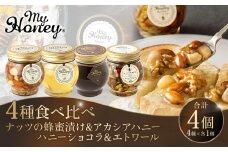 361.ナッツの蜂蜜漬け＆アカシアハニー＆ハニーショコラ＆エトワールのセット｜アカシア アカシアハニー はちみつ 蜂蜜 はちみつ ナッツ 甘い ヘルシー  朝食 クラッカー アーモンド カシューナッツ マカデミアナッツ ショコラ 鳥取県 北栄町 おすすめ 人気
