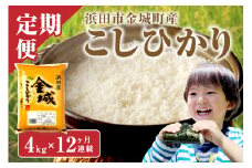 【令和6年産】【定期便】浜田市金城町産「こしひかり」1年分（4kg×12回コース） 定期便 12回 こしひかり コシヒカリ お取り寄せ 特産 お米 精米 白米 ごはん ご飯 コメ 一等米 【058_1817】