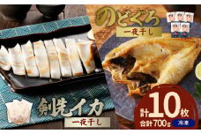 食塩のみで味つけしたノドグロと真イカの一夜干し合計10枚（約700g） 産地直送 干物 魚 人気 天然 ボリューム のどぐろ 白いか 焼くだけ【005_0139】
