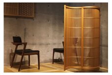組子細工 衝立 「波」 2連 （ヒノキ）組子細工 組子 パーティション 工芸品 伝統工芸 木製 檜 曲げ組子 【031_1981】
