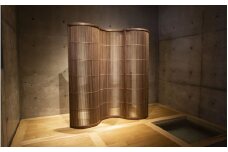 組子細工 衝立「波」3連（ウォルナット）組子細工 組子 パーティション 工芸品 伝統工芸 木製 曲げ組子【031_1977】