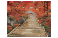 園山幹生　リトグラフ　「鰐淵寺の紅葉」