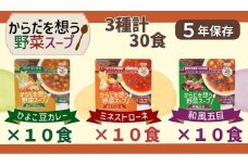 【からだを想う野菜スープ】3種 計30食セット/レトルト/食物アレルギー対応/長期保存/防災食