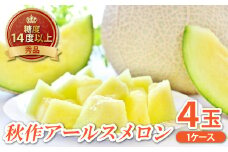 アールスメロン　秀品　1c/s（4玉）【秋作】【先行予約 メロン 4玉 期間限定 季節限定 早期予約 果物 くだもの フルーツ アールスメロン めろん 秀品 1ケース 糖度14度以上 秋作 青肉 10月上旬～10月下旬発送】
