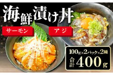 山陰ぶち旨グルメ　境港サーモン漬け丼の素・山陰アジ漬け丼の素（4食入り）【漬け 漬け丼 どんぶり 海鮮 アジ あじ 鯵 サーモン 魚 冷凍 詰め合わせ 100g 4食 セット ギフト お土産 贈答 贈り物 プレゼント お祝い ご褒美】